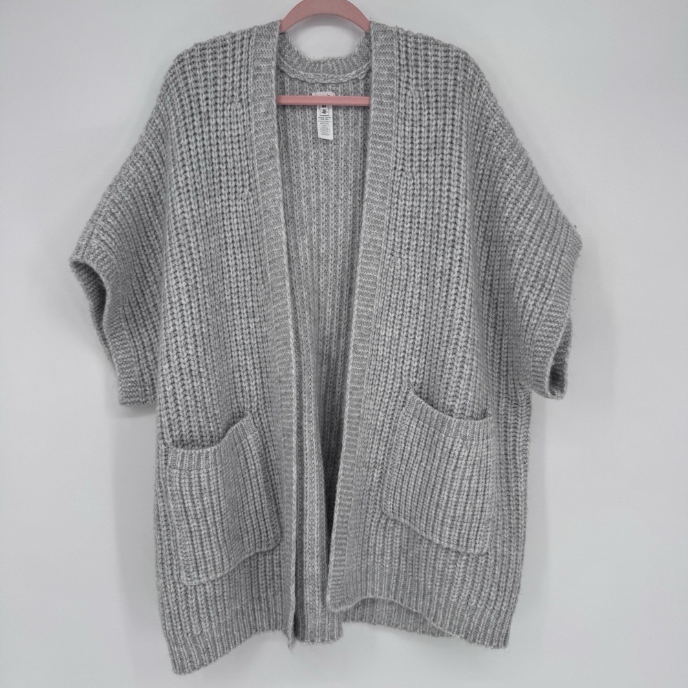Aerie Marled Rib Sweater Cape Cardigan‎ Gray Oversized Open Front Pockets XS/S